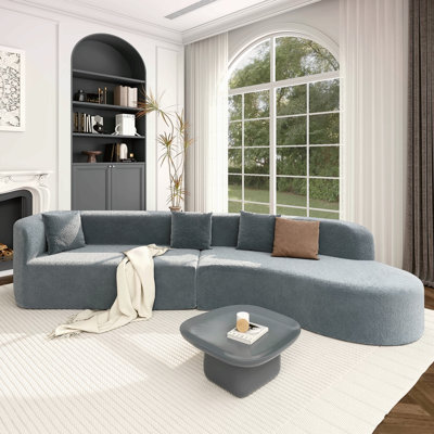 Canapé modulaire de 132 po au design incurvé, canapé modulaire en chenille 2 pièces avec 4 coussins, éponge moelleuse et coussin à ressorts, grand canapé modulaire en éponge pour le salon