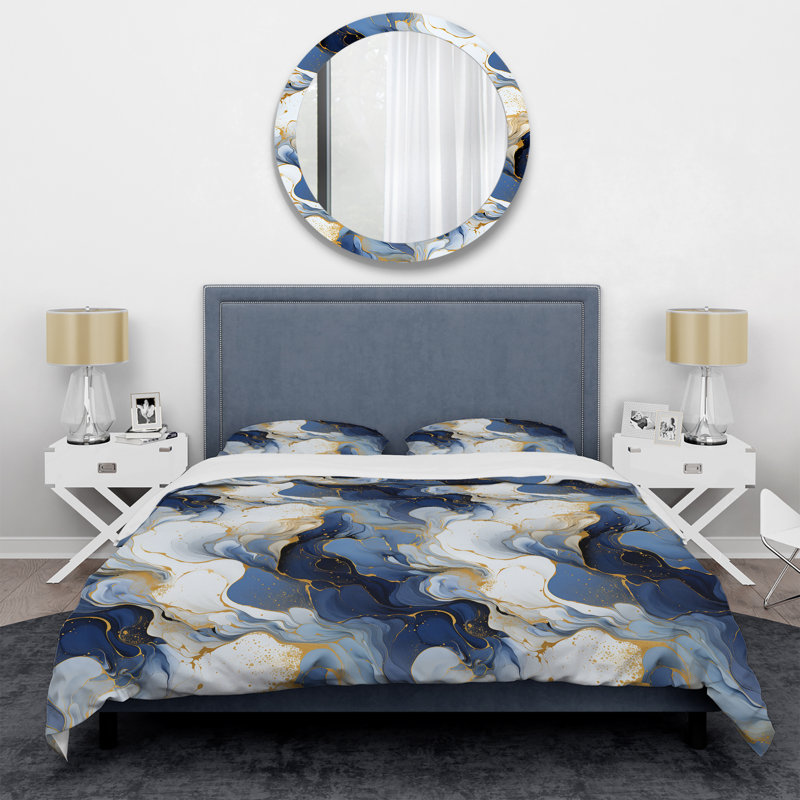 Marble Duvet Cover Set, Gold Blue Marble Pattern Bedding - Celestial Gold And Blue Marble Pattern III