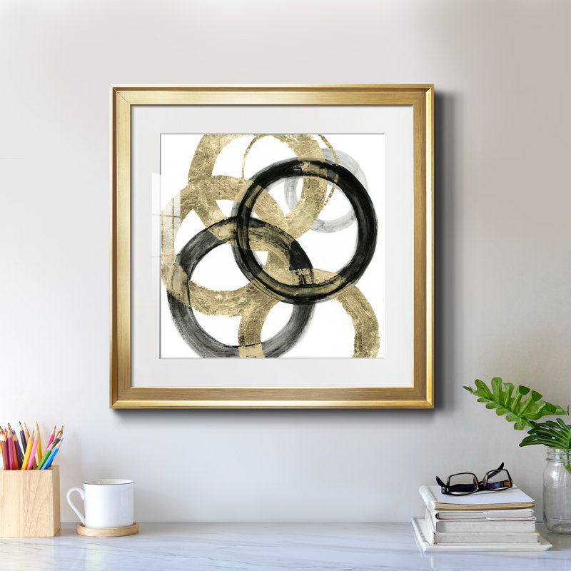 Cochon doré - peinture encadrée, Encadrement doré, H 17,5 po x l 17,5 po x P 1,5 po