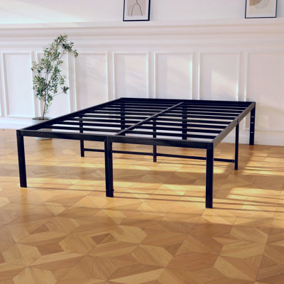Precita Black Metal Bed Frame Heavy Duty Platform Bed with Steel Slats No Box Spring Needed
