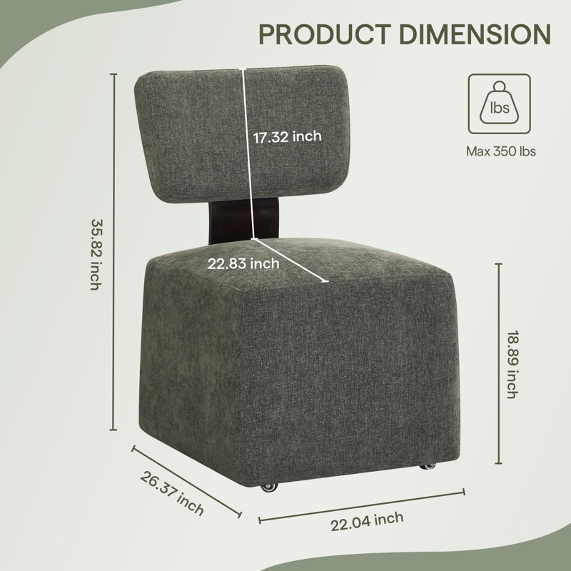 Chaise rembourrée rembourrée avec dossier en bois massif, chaise d'appoint moderne à roulettes pour la salle à manger, la cuisine et le bureau