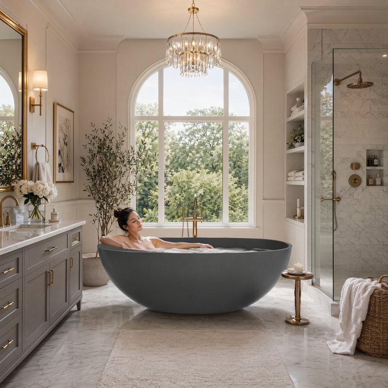 Baignoire de trempage autoportante 65,2 pouces, Gray