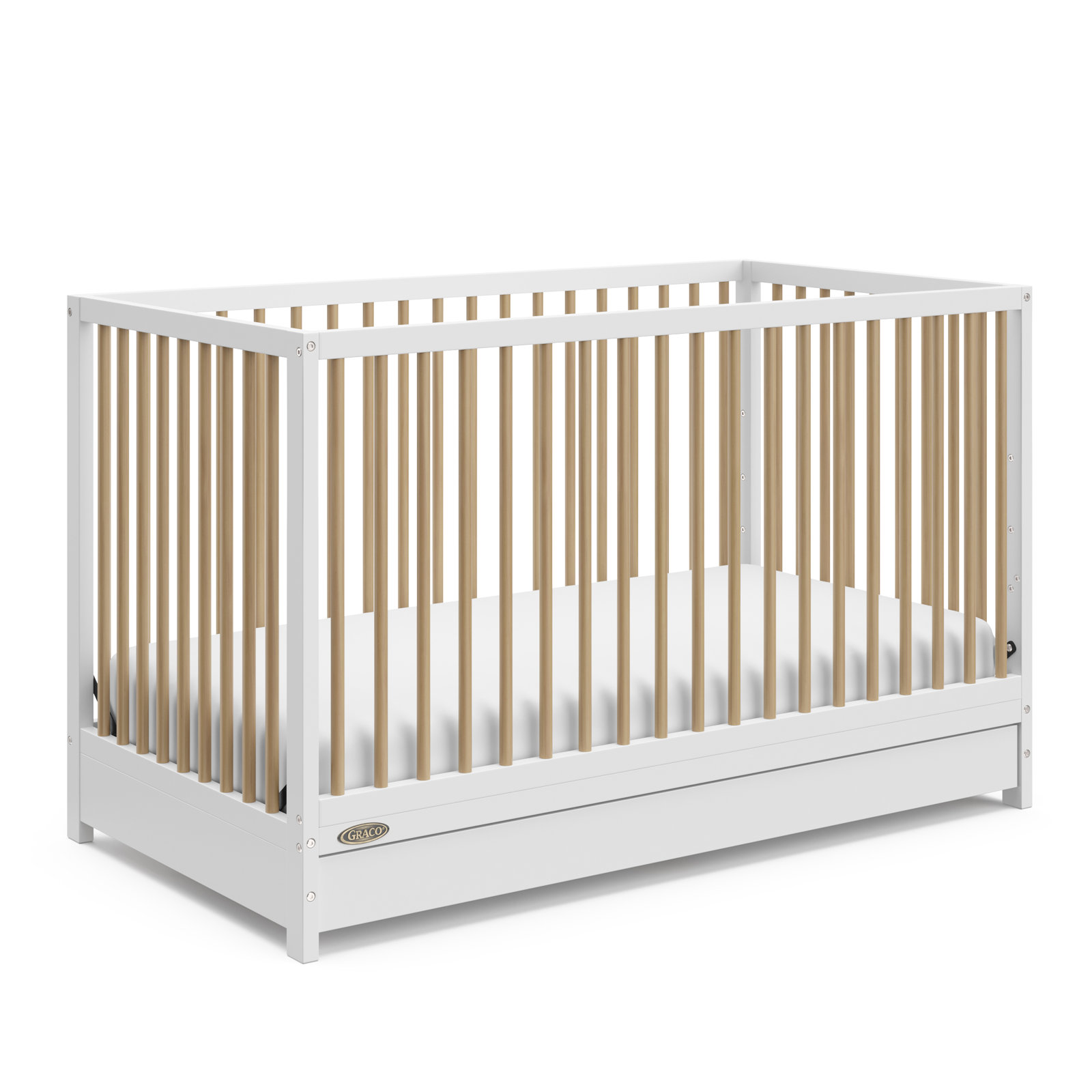 Teddi 5-in-1 Convertible Crib with Storage, White/Driftwood, Crib