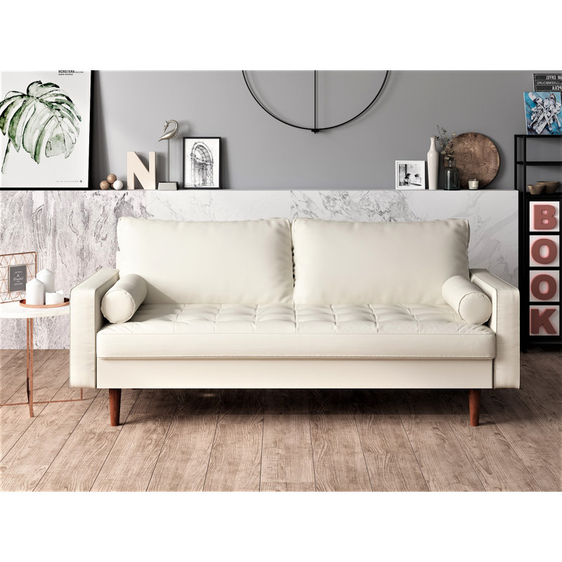Goodwyn 69.68'' Faux Leather Sofa, White Faux Leather