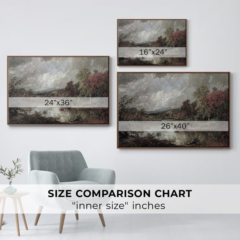 " Vintage Landscape -XXIII ", Walnut Floater Framed Canvas, 27" H x 41" W