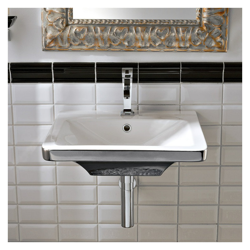 Lavabo de salle de bain vasque rectangulaire en céramique blanc brillant avec trop-plein Butterfly, Monotrou