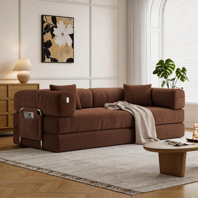 Living Room Couple 2-Person Sofa,Convertible Sleeper Sofa Bed With 2 Pillows, Corduroy Couch Removable And Washable Sofa , Floor Sofa Lounge Couch For Small Spaces