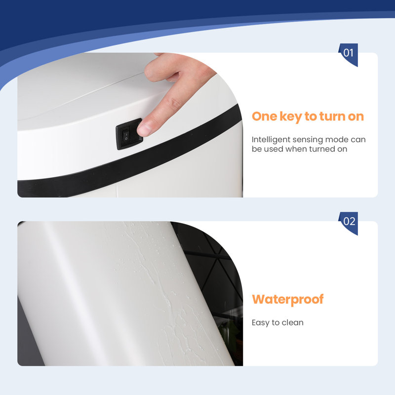 White Stainless Steel Touchless Motion Sensor Trash Can - 13 Gallon