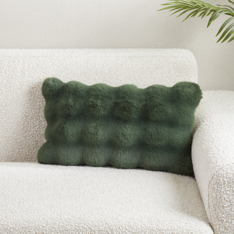 Cozy Bubble Faux Fur Pillow Cover, Polyester, Rectangle 12" H x 20" W, Jasper Green
