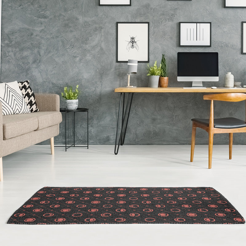 Tapis rouge/rose foncé phases de lune, Rectangle 4 pi x 6 pi