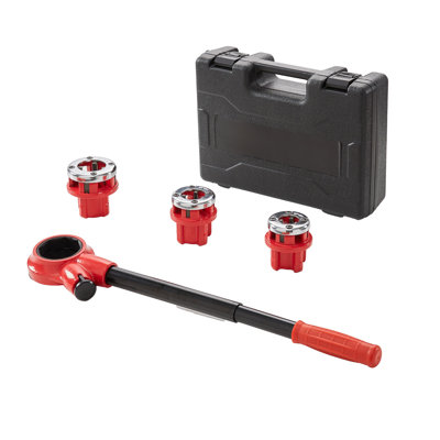 VEVOR Manual Ratchet Pipe Threader Kit with 3 NPT Dies (1/2", 3/4", 1") - Heavy Duty Portable Pipe Threading Tool Set for Iron, Copper & Aluminum Pipes
