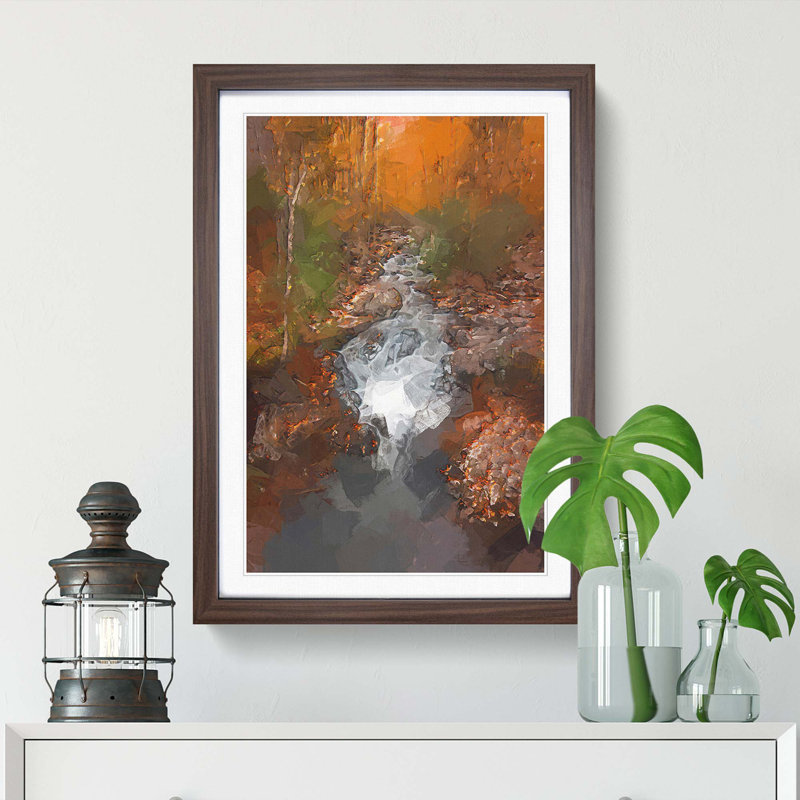 Woodland Stream in Abstract - Picture Frame Graphic Art Print, 76cm H x 50cm W x 2cm D, Walnut