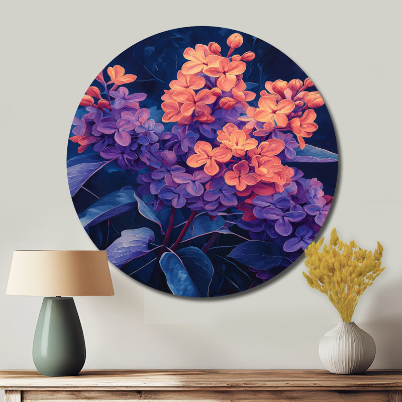 Fiery lilas dans des tons foncés expressionnisme II - impression d'art en métal rose traditionnel, H 16 po x l 16 po