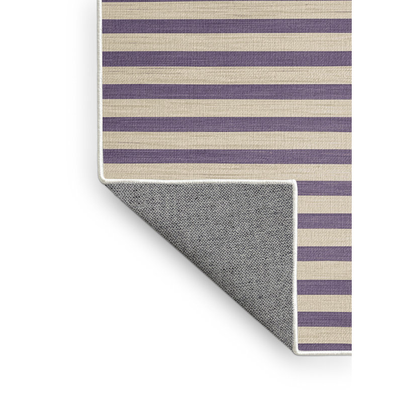 Tapis beige à rayures horizontales lavable à la machine, Carré 8 pi