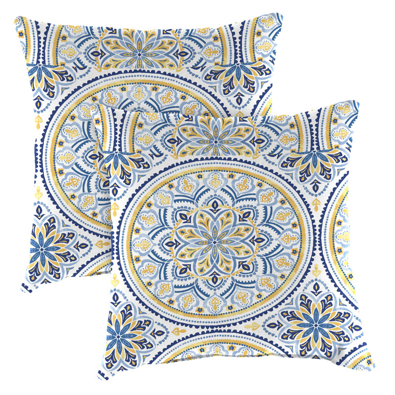 16" x 16" Outdoor Throw Pillow (Set of 2), White/Blue/Yellow