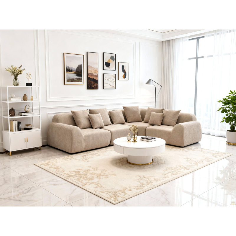 Canapé modulaire courbé surdimensionné en velours de 118 po avec méridienne en L, Beige