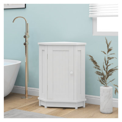 Armoire de coin de salle de bain blanche avec tablette réglable - Armoire de rangement triangulaire moderne en bois aggloméré