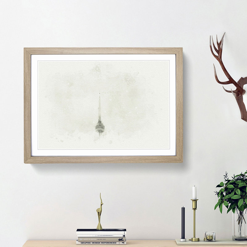 CN Tower in Toronto Canada in Abstract - Picture Frame Graphic Art Print, Oak Framed, 48cm H x 65cm W x 2cm D