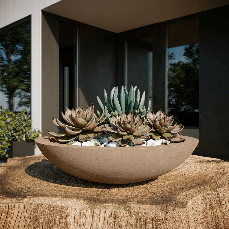 Oceanside Shallow Concrete Planter, Adobe Bluff, 6" H x 24" W x 24" D