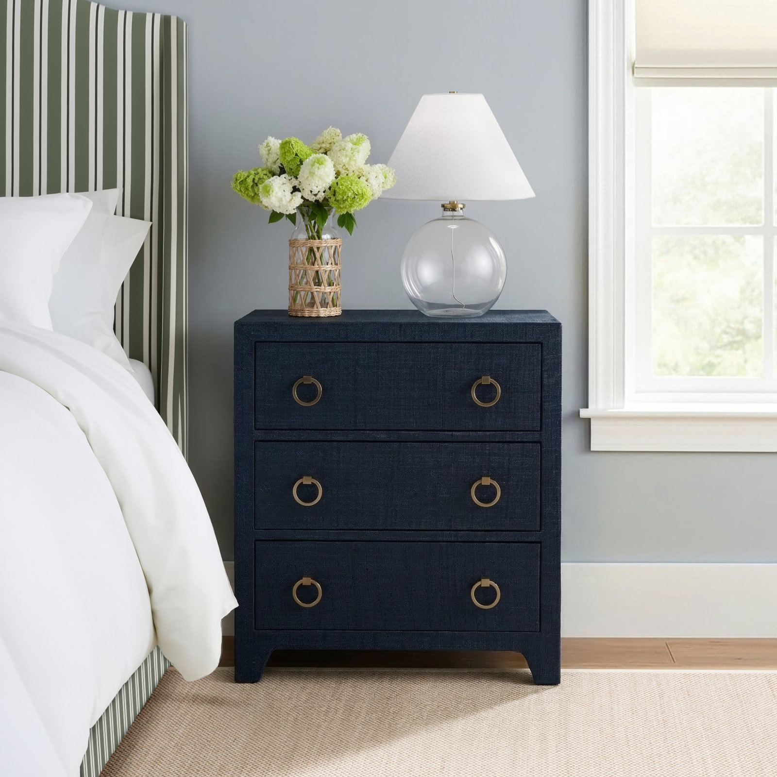Cleo 3-Drawer Nightstand, Navy Blue