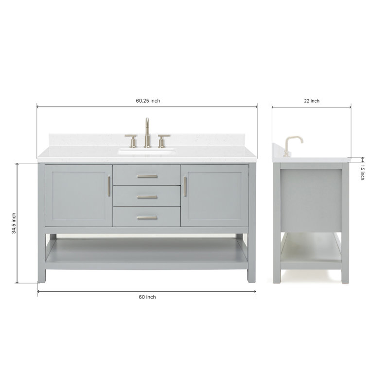 Bayhill 42'' Free Standing Single Bathroom Vanity with Quartz Top, Gray, 60" W, Carrara White Quartz