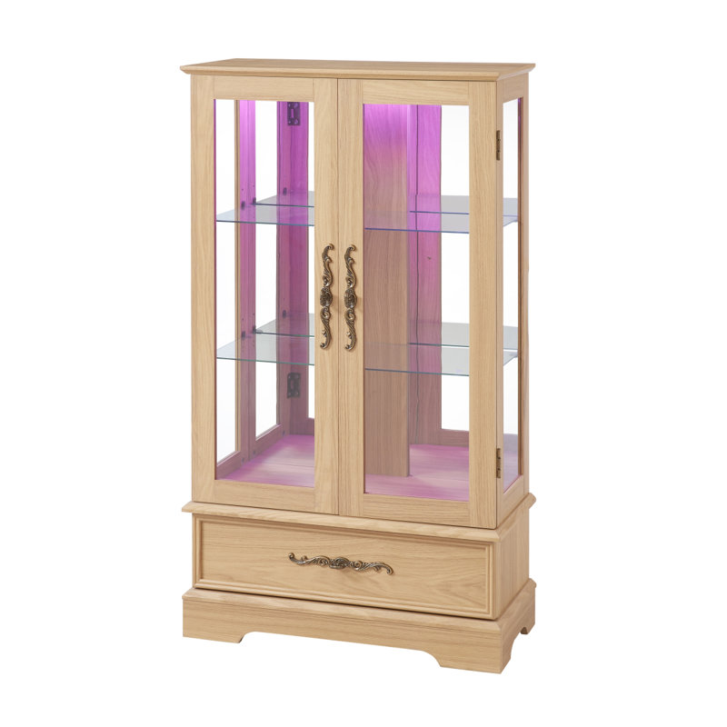 Vitrine lumineuse en verre avec 2 portes et 1 tiroir pour objets de collection