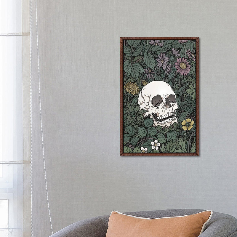 Skull And Flowers by Tiina Menzel - Gallery-Wrapped Canvas Giclée on Canvas, 66.04 cm H x 45.72 cm W, Classic Wood Framed