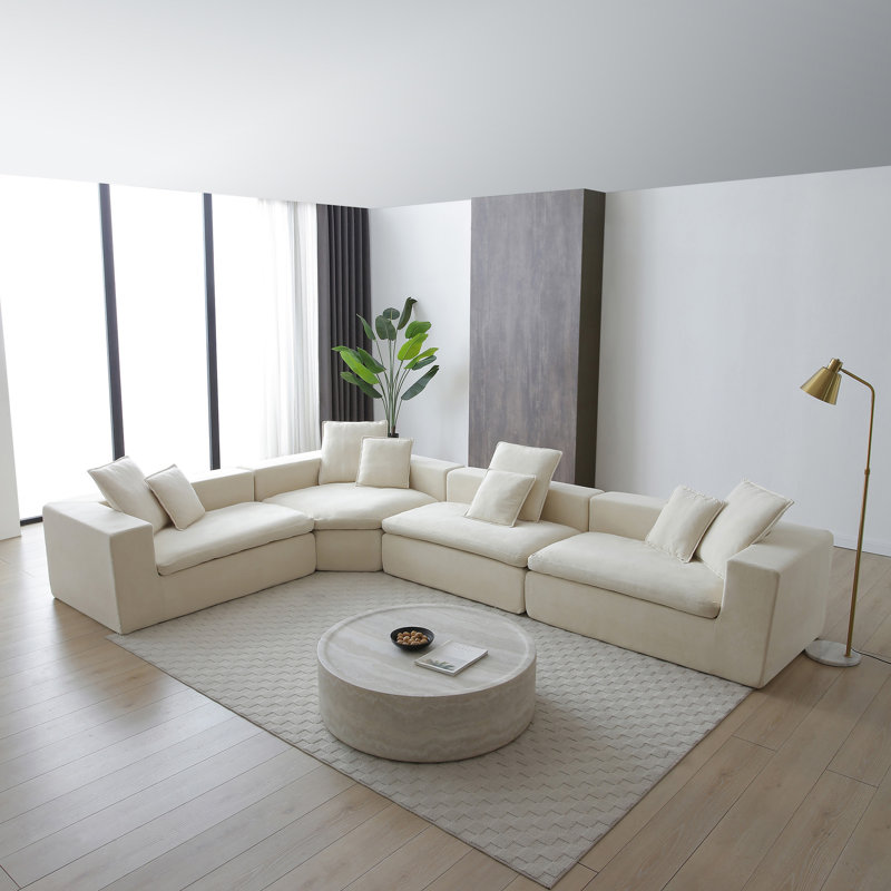 Canapé modulaire surdimensionné en nuage de 149 po avec méridienne en L, Beige