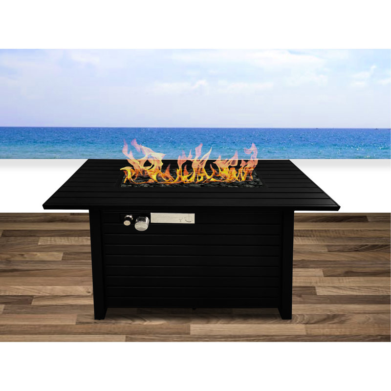 Black Steel 42" W X 25" H Outdoor Fireplace Table, Adjustable Flame, Propane & Natural Gas, Stainless Burner, Included Lid Modern Fire Pit 42", 50000 , Burner Area
