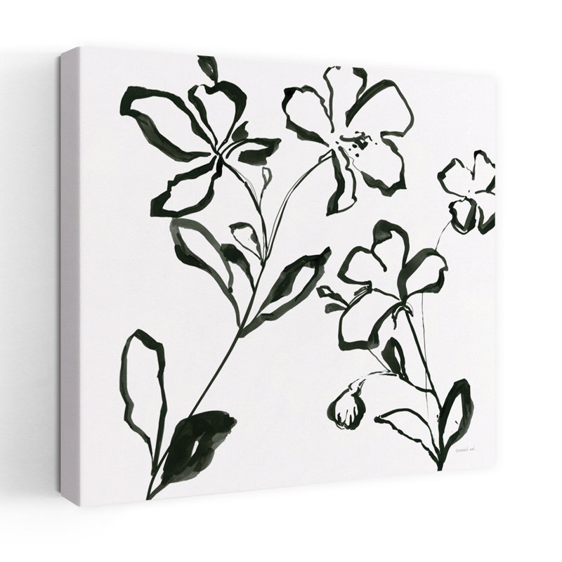 Croquis floral contemporain I avec art noir et blanc, H 18 po x l 18 po