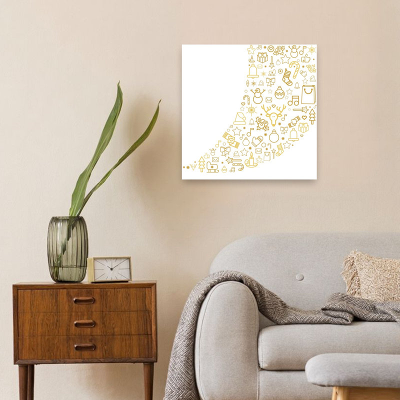 «Golden Holiday», impression d'arbre de Noël abstrait minimaliste moderne, paysage d'hiver, 24" H x 24" W
