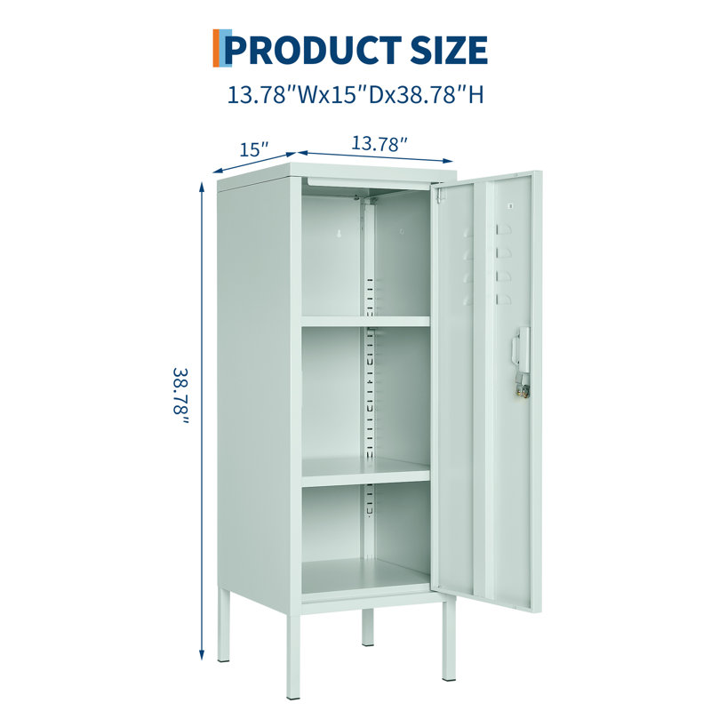 Armoire de rangement en métal avec casier, classeur vertical H 39 po avec serrure et tablette réglable et ventilation, armoire à outils en acier pour chambre à coucher, bureau, vert