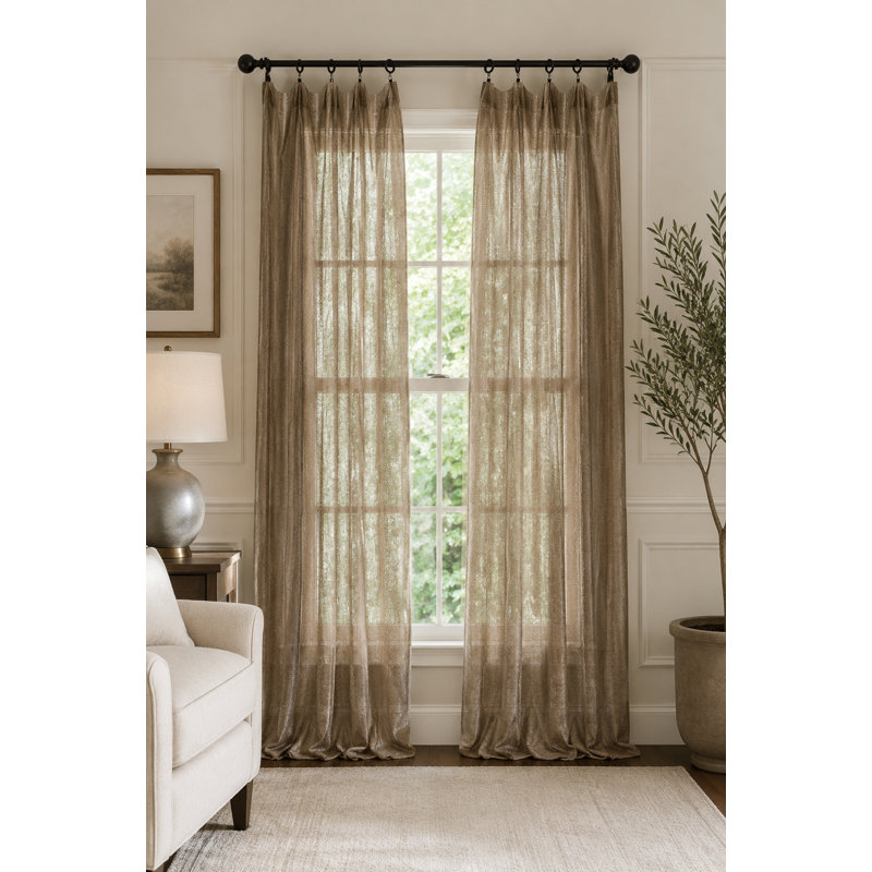 Etherton Semi Sheer Curtain Single Panel, 52" W x 96" L, Gold