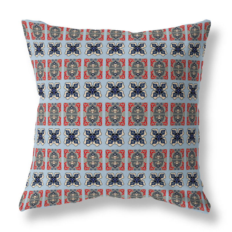 Coussin décoratif réversible intérieur / extérieur Darbari Dynasty, H 16 po x l 16 po, Vert/gris/rouge