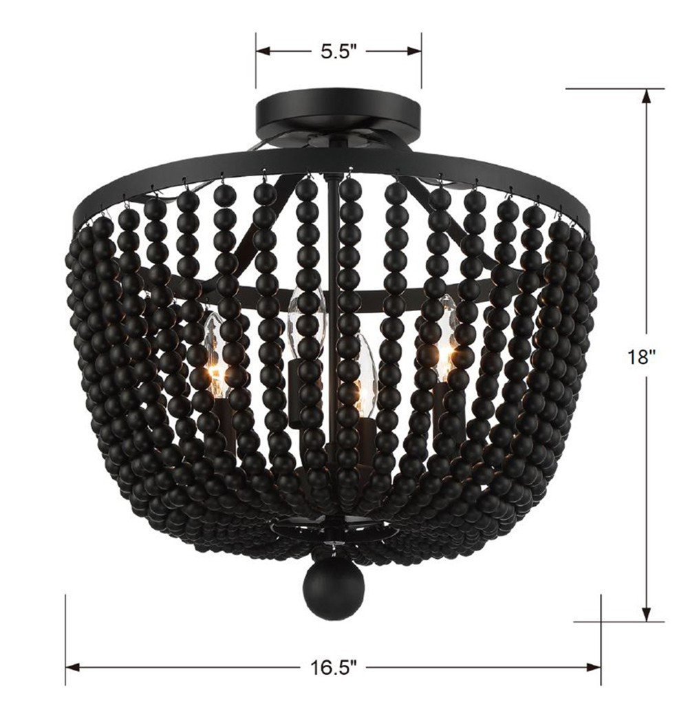 Conway 4-Light Wrought Iron Semi Flush Mount, Matte Black