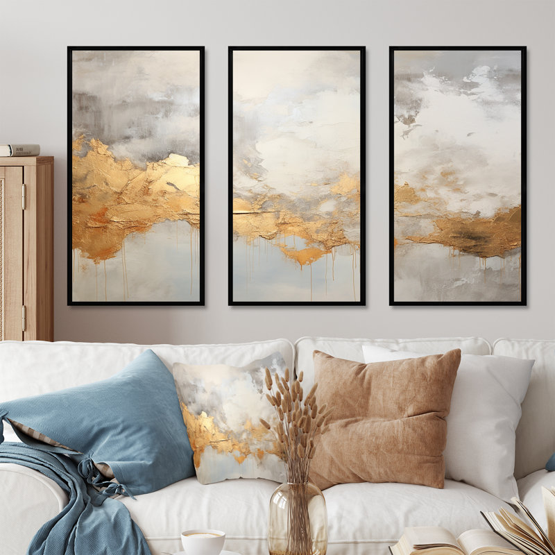 «Beige minimalisme», ensemble d'art mural sur toile, Cadre flottant noir, H 40 po x l 60 po x P 1 po
