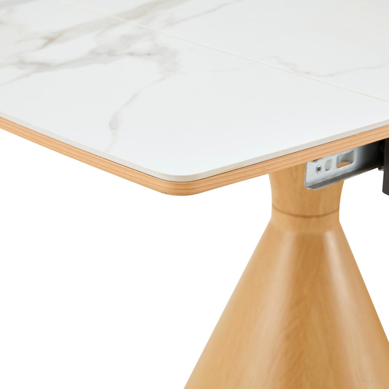 Table de salle à manger extensible avec plateau en pierre: plateau de table en marbre blanc avec pieds en métal. Une table de salle à manger rectangulaire d'inspiration moderne et luxueuse pour la maison, pouvant accueillir de 4 à 8 personnes.
