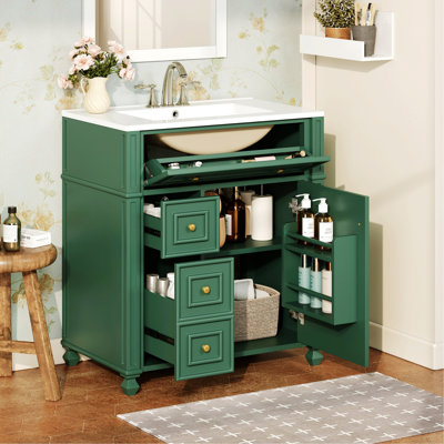 Bathroom Vanity Cabinet with Ceramic Sink Basin, Storage Cabinet with Soft Close Doors
