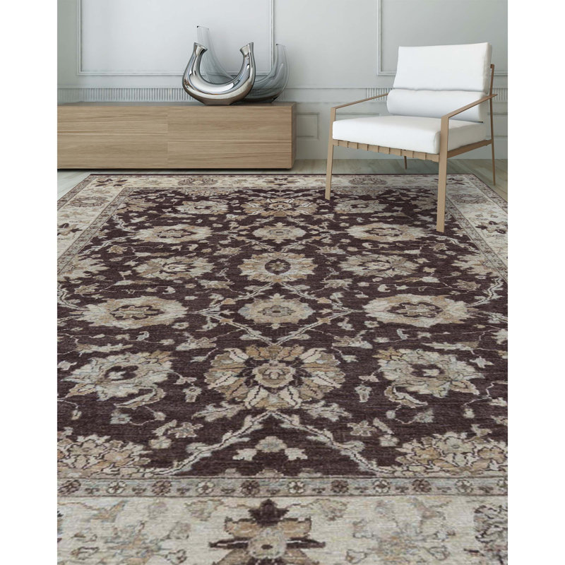Tapis brun / ivoire de haute qualité noué à la main