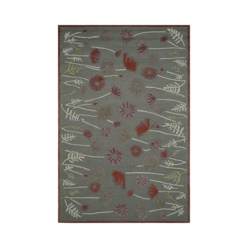 Tapis multicolore en laine touffeté à la main de style moderne gris tissé à la main, Rectangle de 5 pi x 8 pi