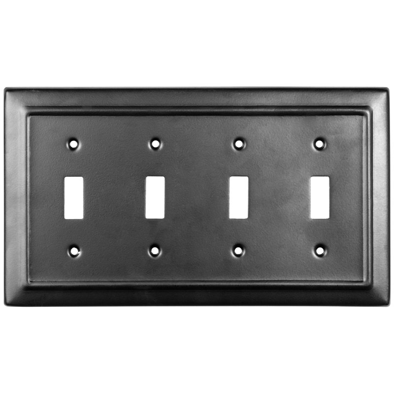 Architectural 4 - Gang Toggle Light Switch Standard Wall Plate, Matte Black