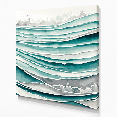 Toile horizontale rayée turquoise, gris clair et vert