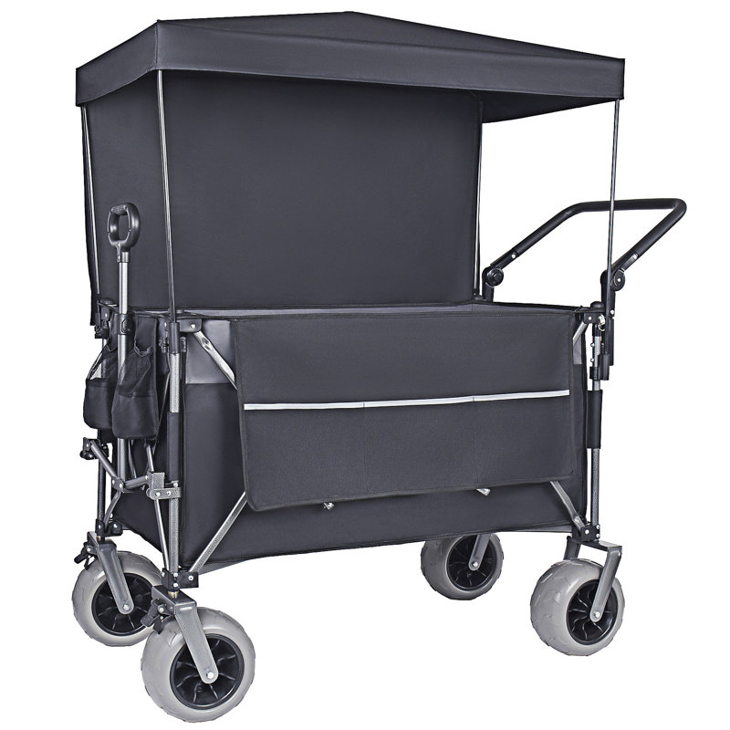 Multi-Functional Outdoor Push-Pull Folding Wagon Cart With Rotating Handle And Canopy