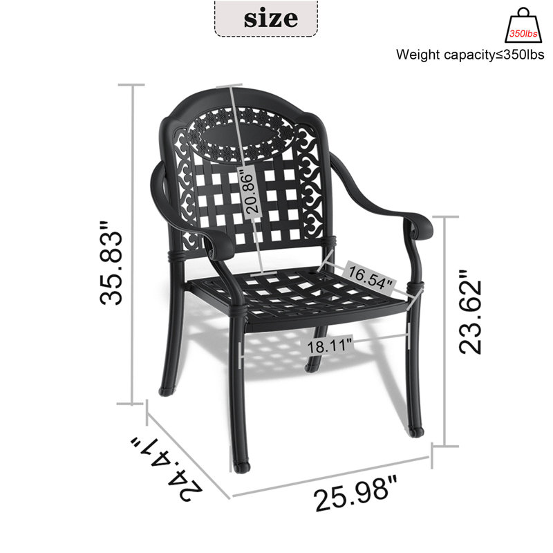 4 pièces, chaises de patio en aluminium coulé avec isolant et coussins réducteurs de bruit, 4 pièces, noir, coussins de conception ergonomique,