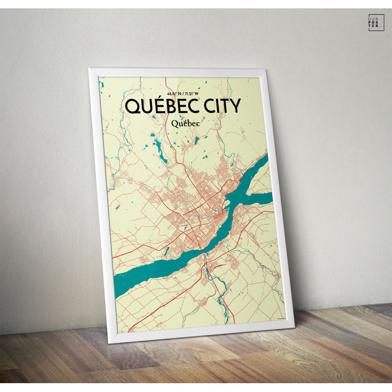 « québec city city map », reproduction d’impression sur affiche en vert/beige, H 27,6 po x l 19,7 po