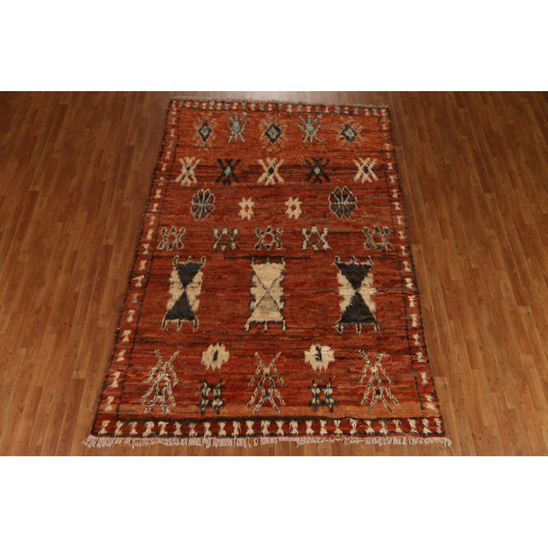 Tapis marocain orange en laine fait à la main 7 x 10