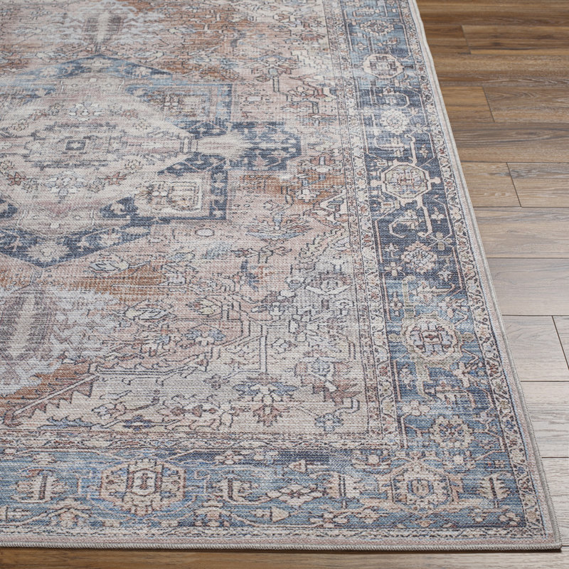 Conchita Rectangle Orhideja Oriental Machine Woven Area Rug in Navy/Rose, Rectangle 9'3" x 12'