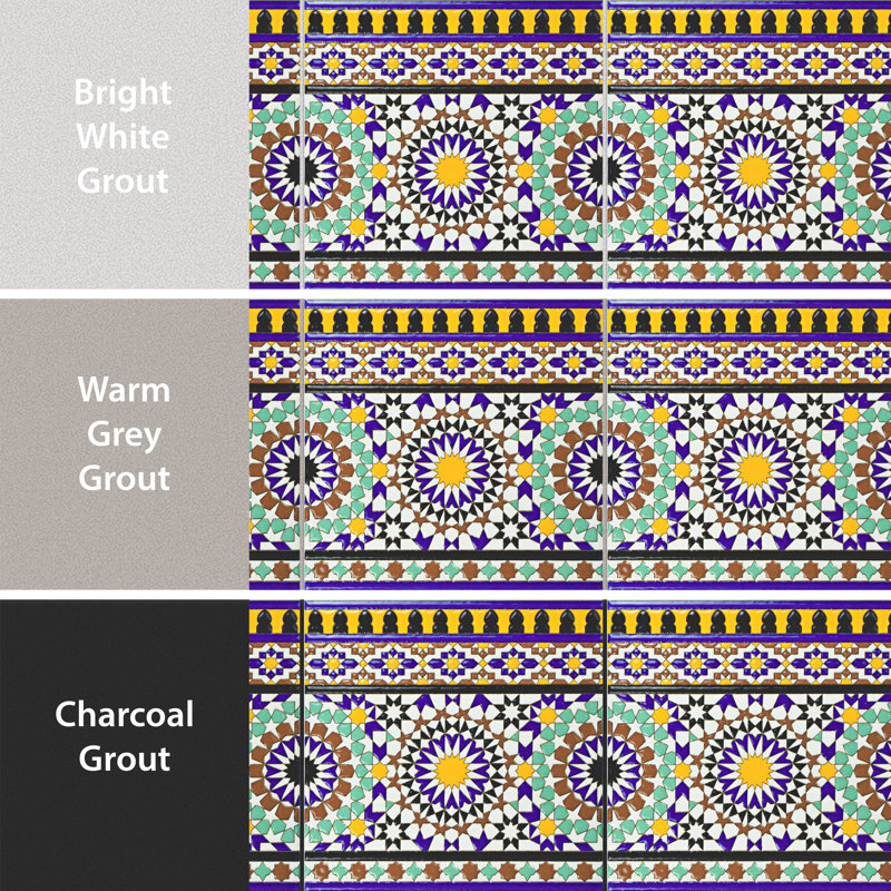 Sevillano Andalusa 8" x 8" Ceramic Cenefa Border Tile in Blue/Red/Green