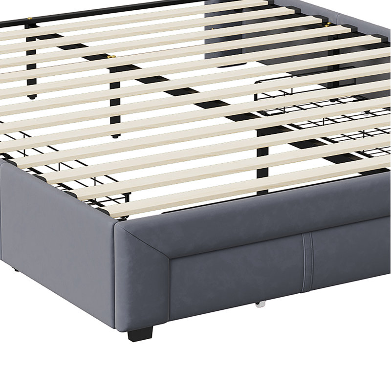 UK Velvet Storage Bed with USB-C Charging Ports, Upholstered Bed Frame with 3 Drawers & App-Controlled RGB LED Headboard