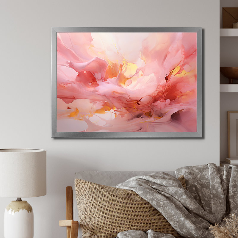 «Gentle Pink Serenity Abstract Watercolor», reproduction d'art sur toile, H 12 po x l 20 po x P 1 po, Cadre simple noir